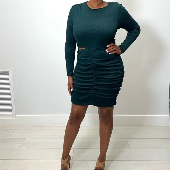 Walter Baker Gloriana Ruched Sweater Mini Dress Hunter Green NWT Size M $228 - Picture 2 of 7